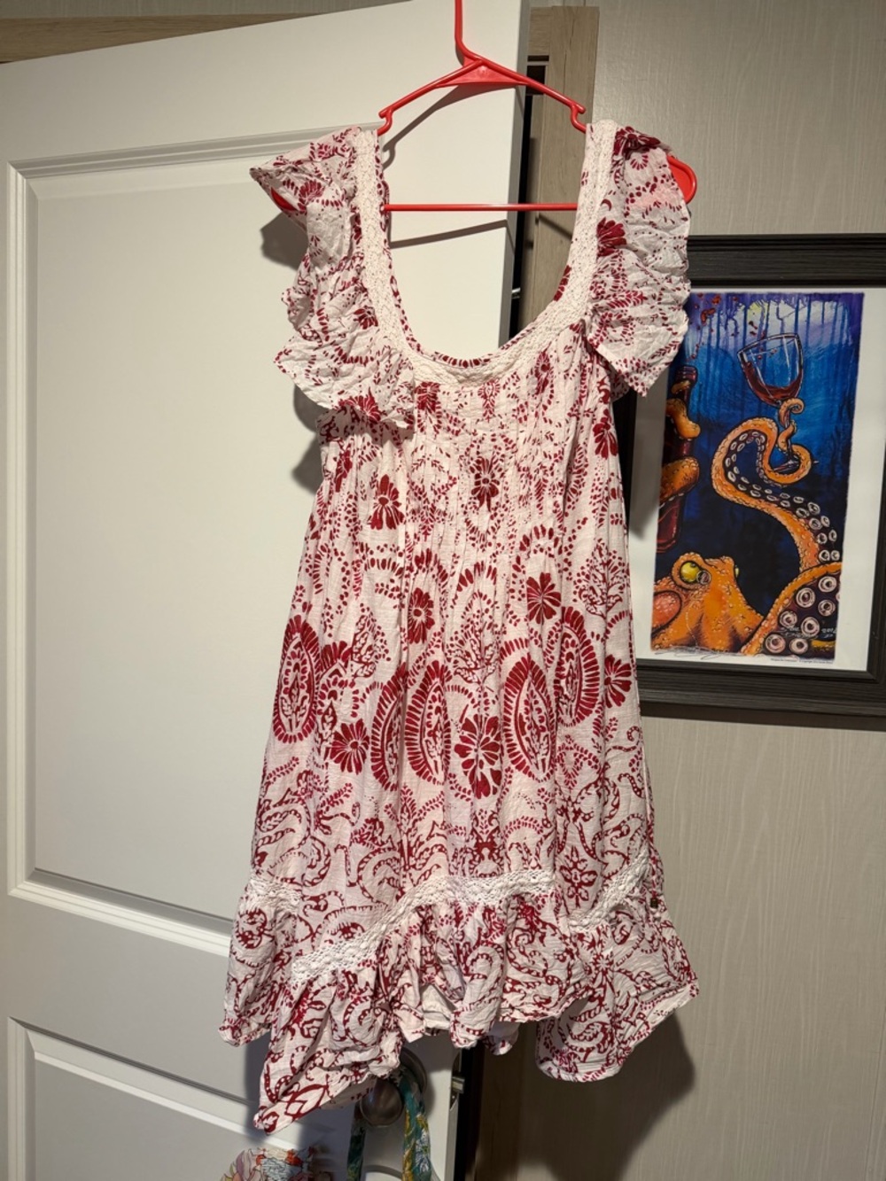 Maeve by Anthropologie White Dress with Red Floral Print Mini
